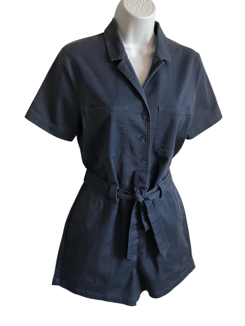 VOLCOM Women’s M Slate Blue Short-Sleeve Tie-Waist Utility Shorts Romper in EUC - Picture 7 of 16
